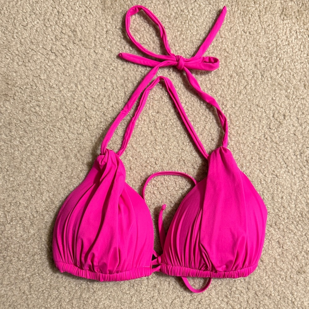 Vibrant Pink Halter String Bikini Top